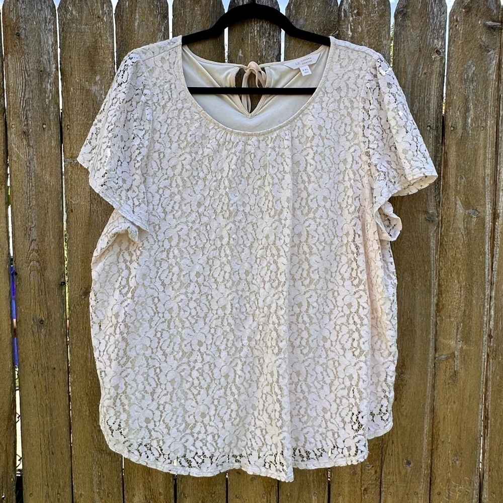 LC Lauren Conrad Lace Overlay Short Sleeve Top Sz XXL